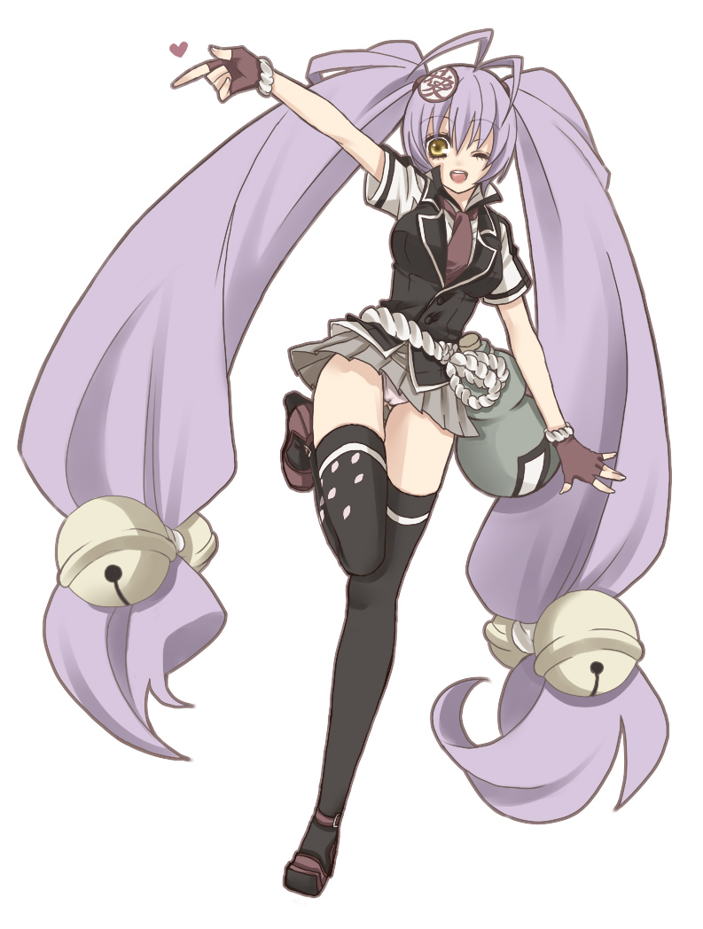 hair_bobbles, hair_ornament, hyakka_ryouran_samurai_girls, kanetsugu_naoe, large_breasts, legs, long_hair, naoe_kanetsugu_(hyakka_ryouran), necktie, panties, school_uniform, skirt, thigh-highs, thigh_gap, thighhighs, thighs, twintails, underwear, very_long_hair, wink, xxmlkxx