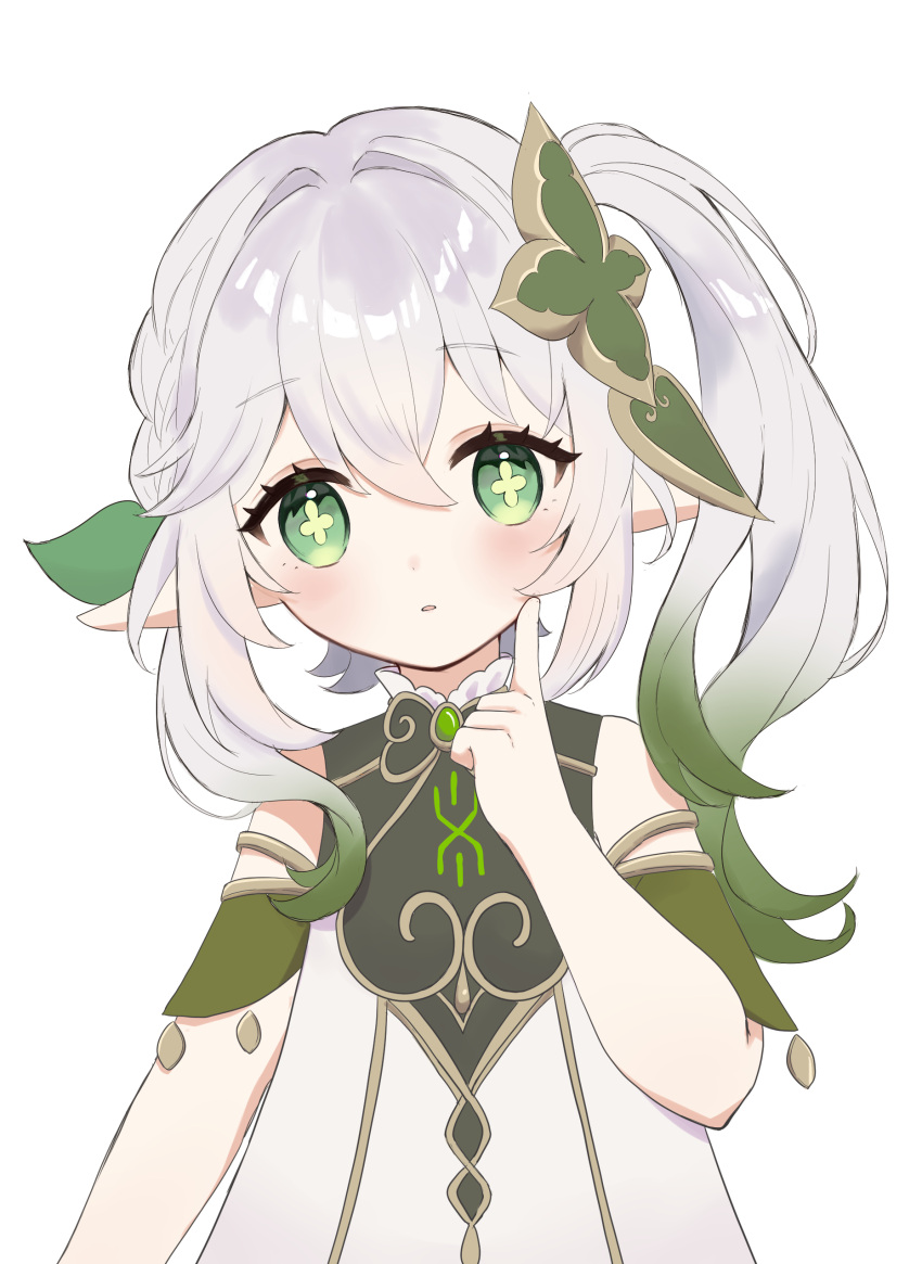 1girl, absurdres, armlet, bare_shoulders, blush, cross-shaped_pupils, detached_sleeves, double-parted_bangs