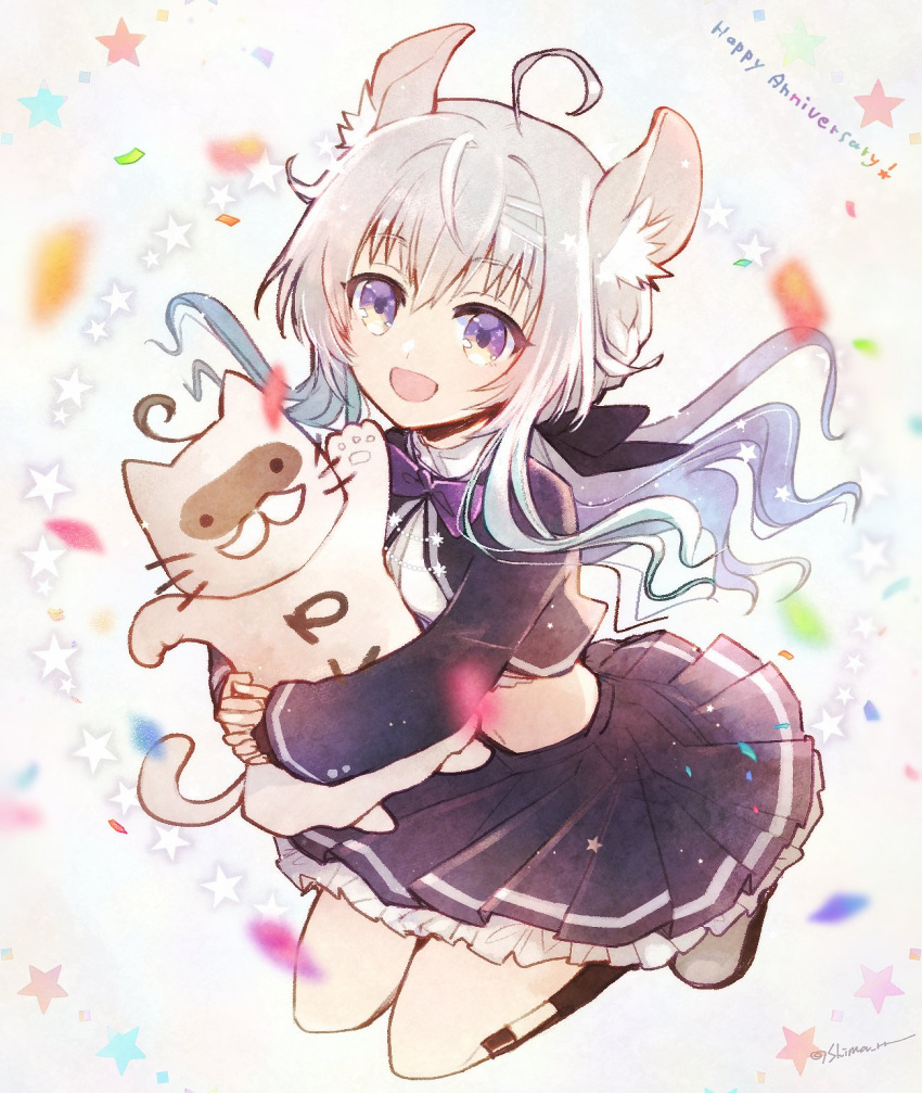 1girl, ahoge, animal_ears, cropped_jacket, hair_ornament, hairclip, happy_anniversary, highres