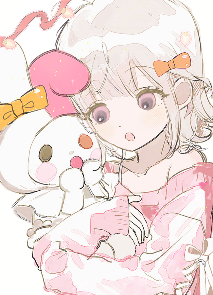 1girl, :o, alternate_costume, alternate_hair_ornament, bare_shoulders, blush, blush_stickers, bow