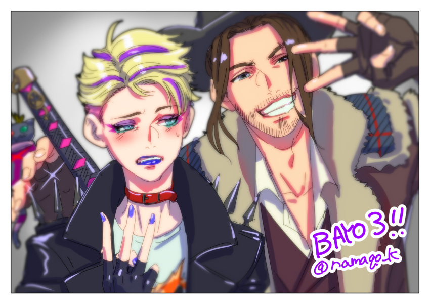 1boy, 1girl, bad_id, bad_twitter_id, bayonetta_(series), bayonetta_3, black_gloves, black_jacket