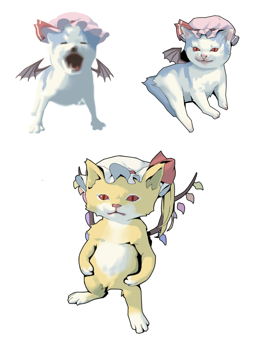 absurdres, animal_focus, animalization, bat_wings, blonde_hair, cat, flandre_scarlet, hat