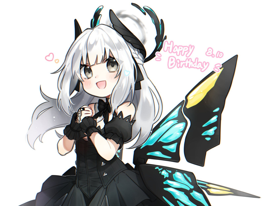 1girl, bare_shoulders, black_bow, black_bowtie, black_dress, black_wrist_cuffs, bow, bowtie