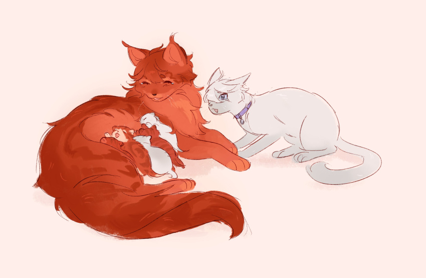 absurdres, animalization, blue_eyes, breastfeeding, cat, closed_eyes, collar, cub