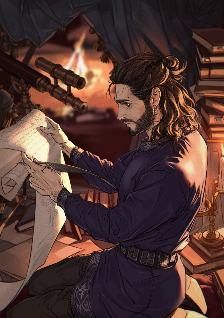 1boy, absurdres, arm_hair, baldur's_gate, baldur's_gate_3, beard, belt, black_pants