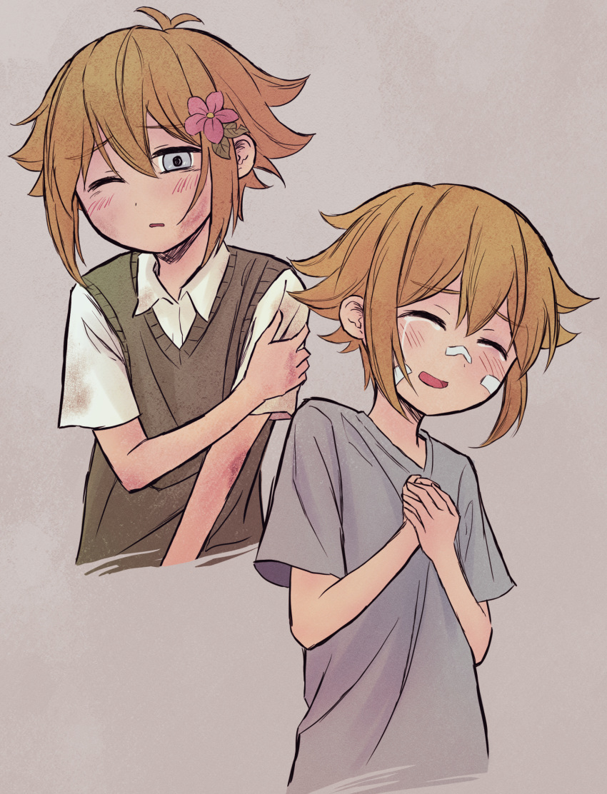 1boy, bandaid, bandaid_on_face, bandaid_on_nose, basil_(faraway)_(omori), basil_(omori), blonde_hair, blue_eyes