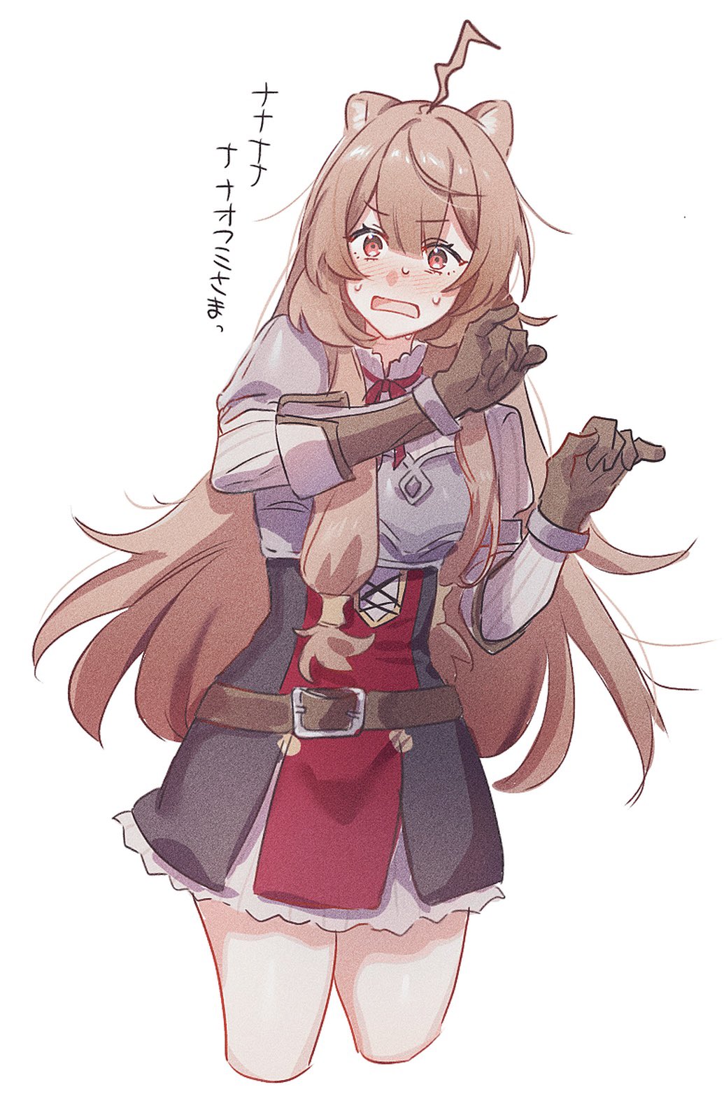 1girl, ahoge, animal_ears, armor, belt, black_dress, blush, breastplate
