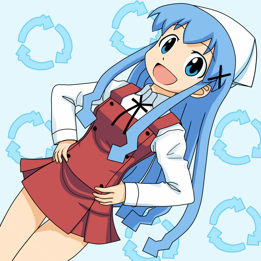 blue_eyes, blue_hair, cosplay, dp_nobi, hat, hidamari_sketch, ikamusume, long_hair