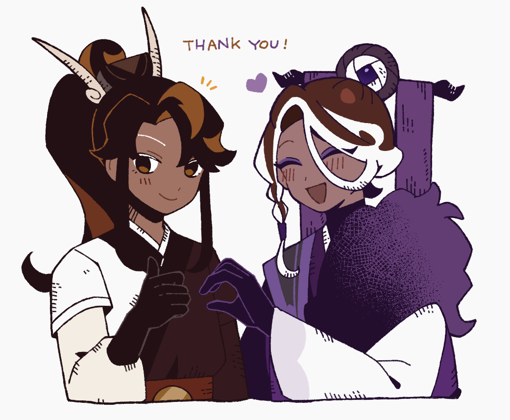 1boy, 1girl, :d, affogato_cookie, androgynous, belt, black_gloves, brown_eyes