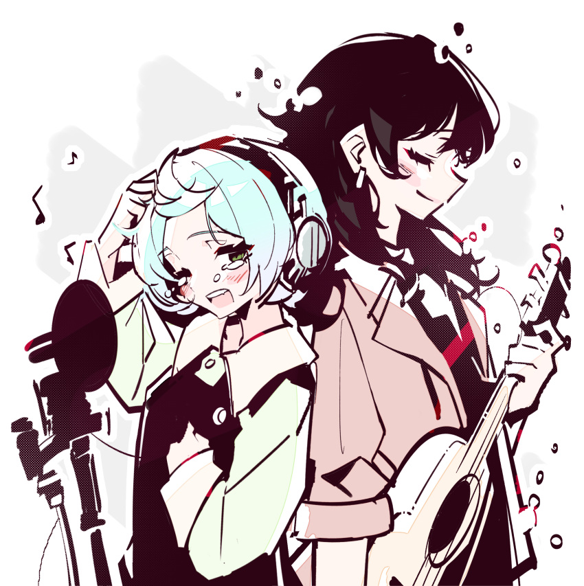 absurdres, aqua_hair, aya_(mayonaka_punch), closed_eyes, commentary_request, crying, earrings, eighth_note