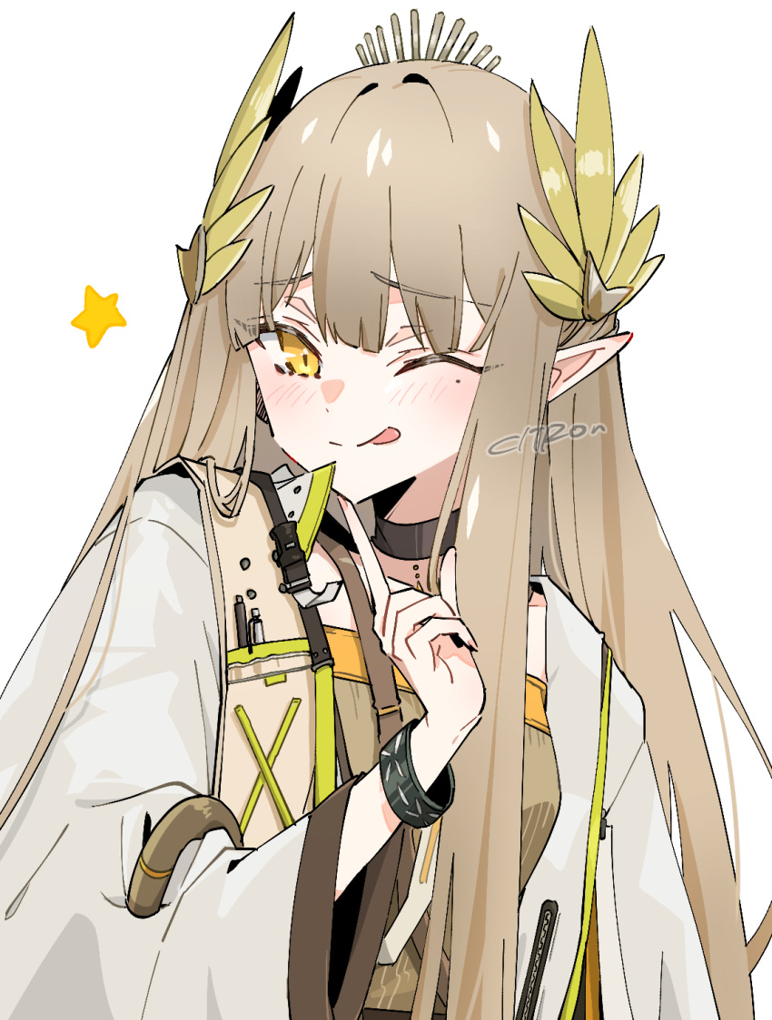 1girl, ;p, arknights, artist_name, black_choker, choker, citron80citron, commentary_request