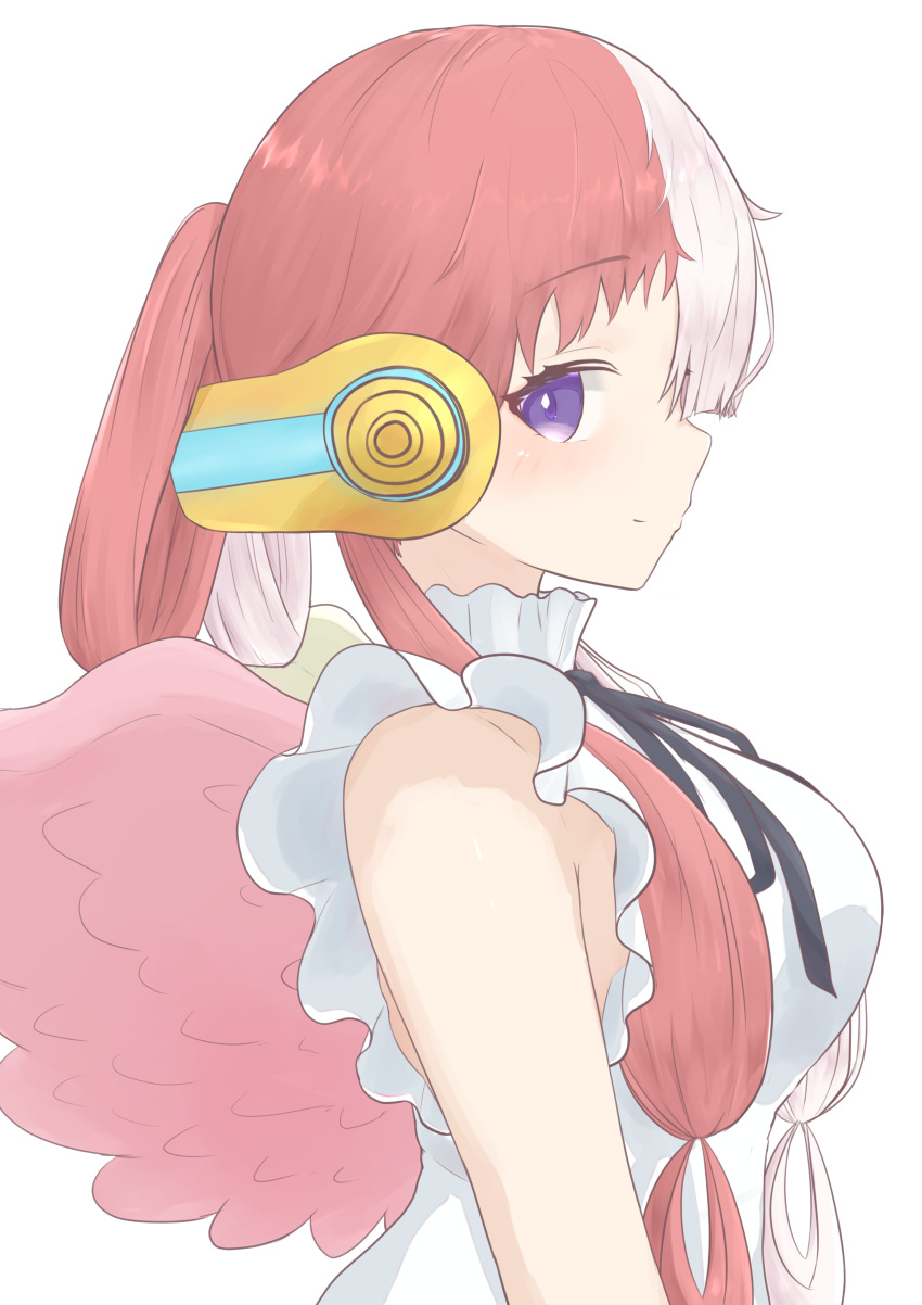 1girl, absurdres, asymmetrical_wings, black_ribbon, breasts, closed_mouth, commentary, dress