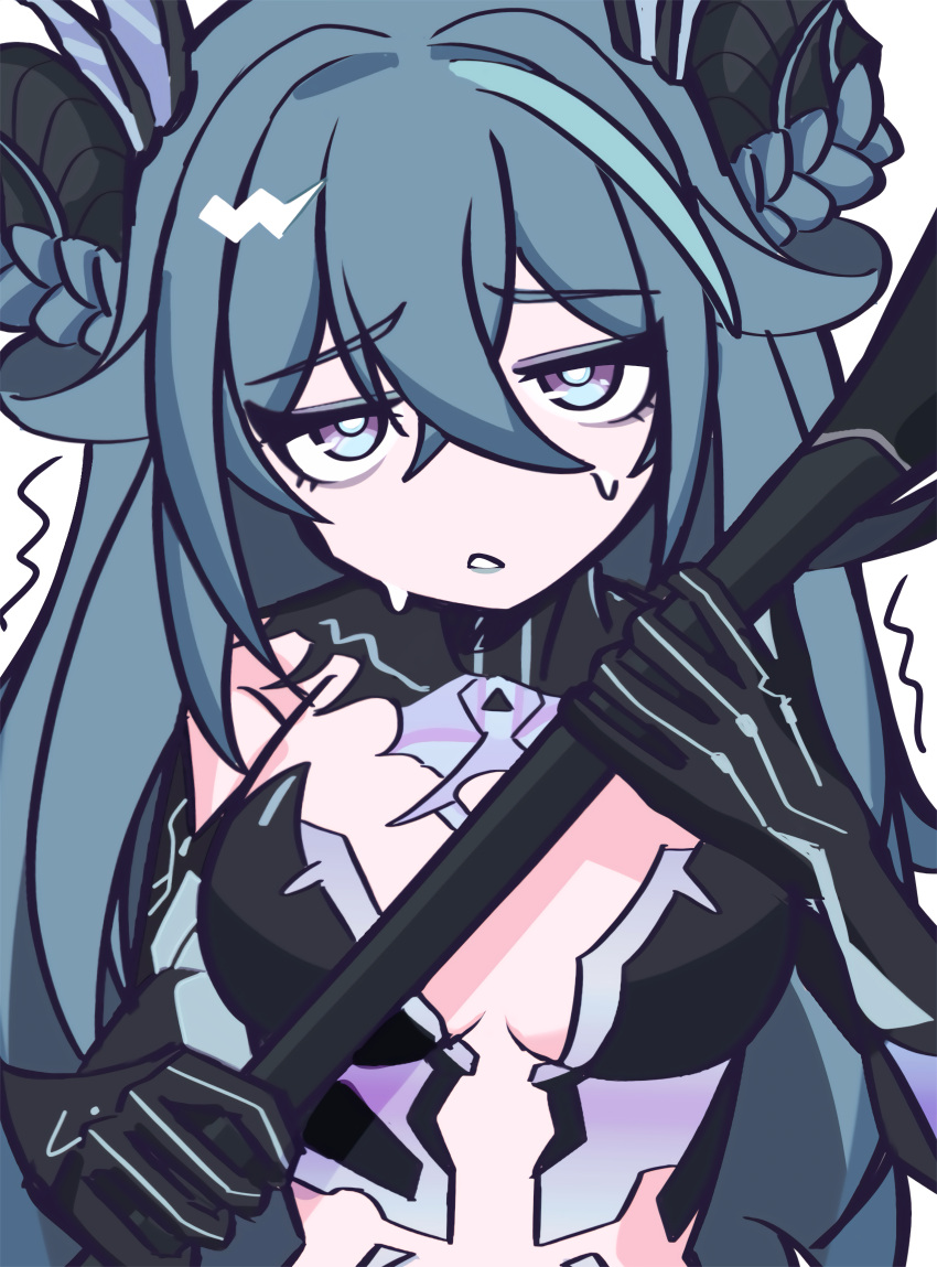 1girl, absurdres, adhesive_bra, aqua_hair, black_bra, black_collar, blue_eyes, bra