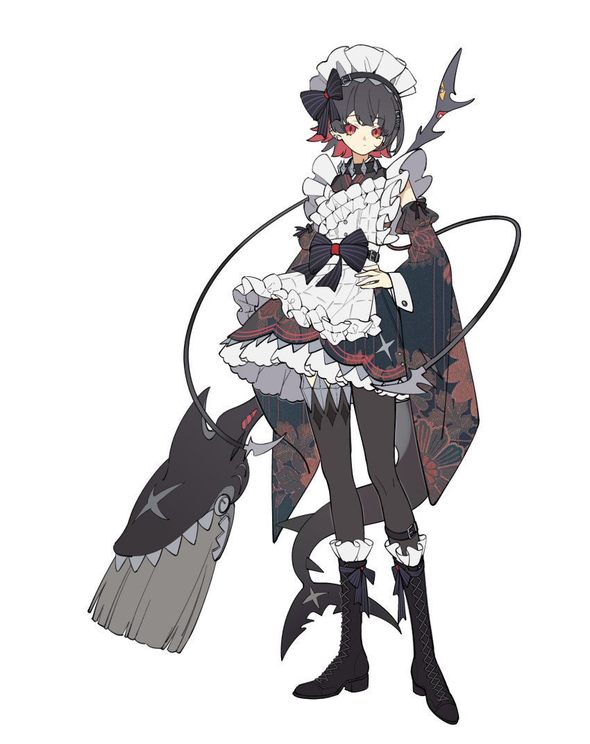 1girl, absurdres, black_bow, black_hair, bow, closed_mouth, coldeye, colored_inner_hair