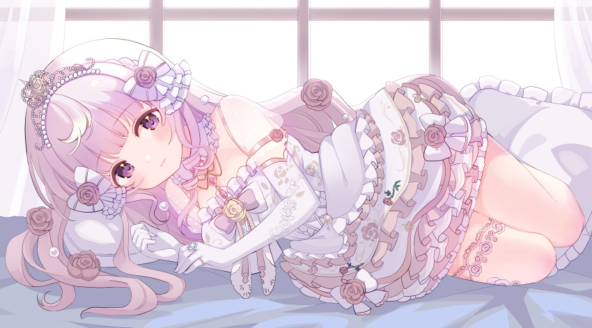 1girl, absurdres, blunt_bangs, blush, bow, breasts, center_frills, closed_mouth