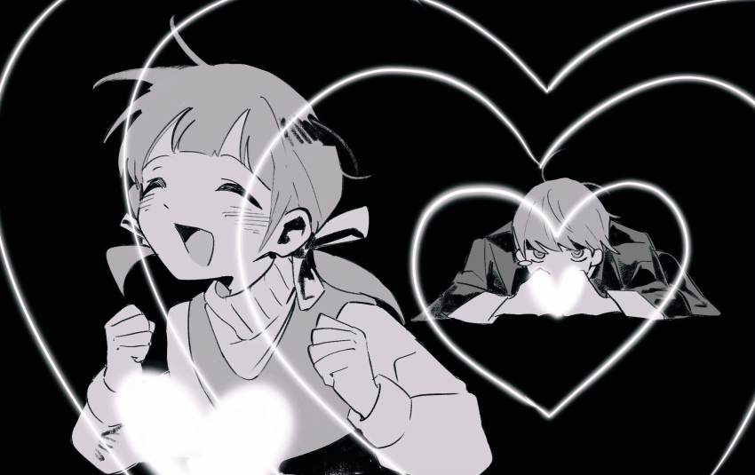 1boy, 1girl, bucchigiri?!, closed_eyes, closed_mouth, collared_shirt, doujima_nanako, dress