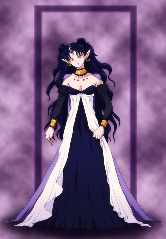 breasts, choker, cleavage, crescent, crescent_moon, detached_sleeves, double_bun, dress