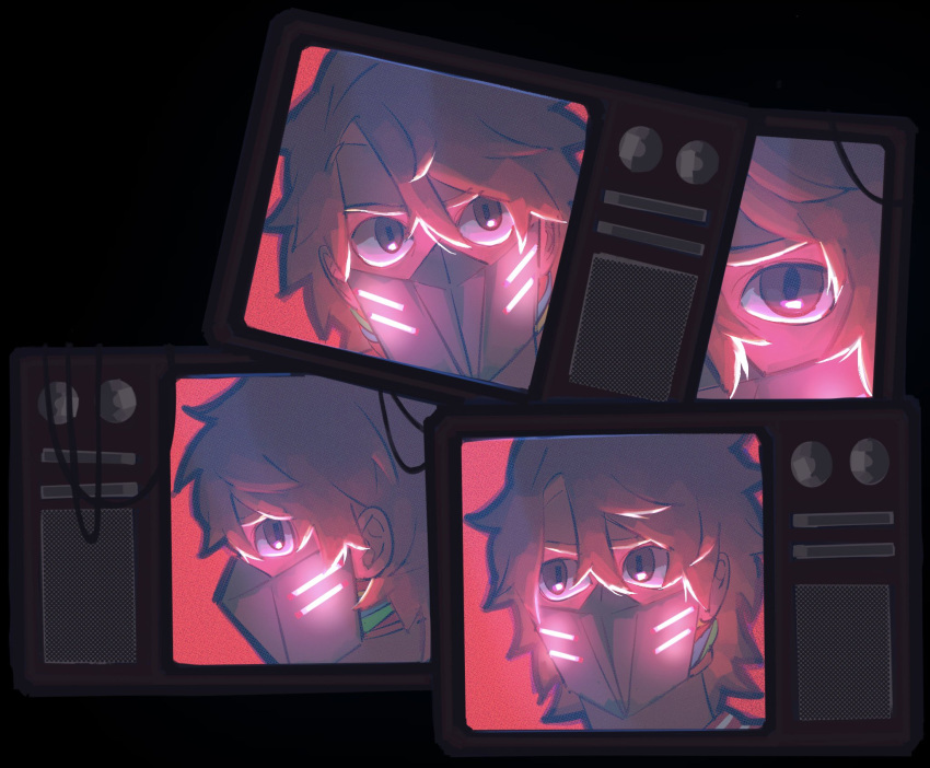 1other, black_background, brown_hair, cable, commentary, english_commentary, florical, generation_loss