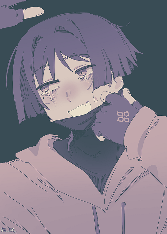 1boy, alternate_costume, bags_under_eyes, black_gloves, black_shirt, brown_jacket, carbuncly, crying