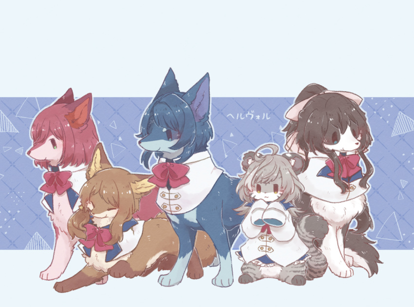 :3, ahoge, aizawa_kazuha, animal, animal_ear_fluff, animalization, assault_lily, blue_background