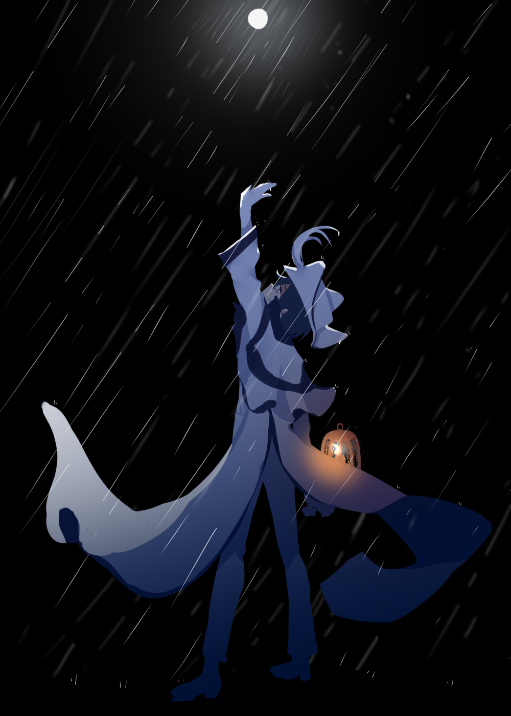 1boy, akita_124709, arm_up, black_background, blue_eyes, blue_hair, commentary, from_side