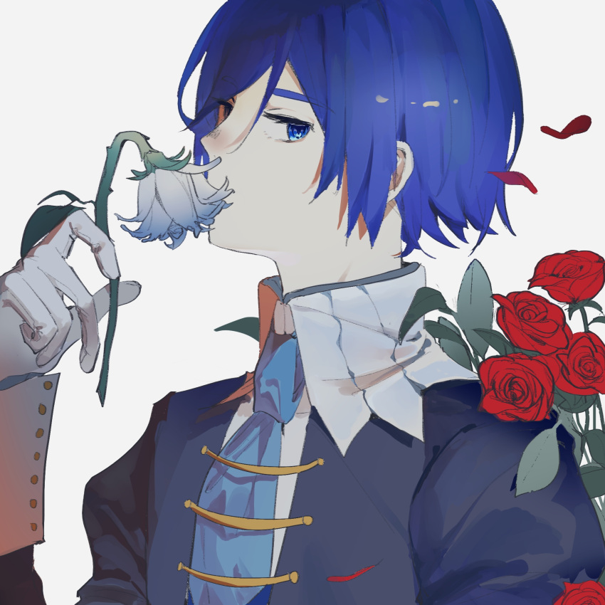 1boy, akita_124709, ascot, black_coat, blue_eyes, blue_hair, classic_(module), coat