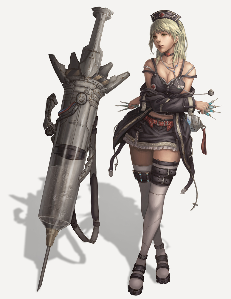 hat, lapucelle_(arasoo1210), lapucelle_(artist), large_syringe, long_hair, nurse, nurse_cap, original
