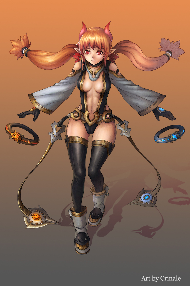 boots, gloves, horns, jewelry, lapucelle_(arasoo1210), lapucelle_(artist), long_hair, orange_hair