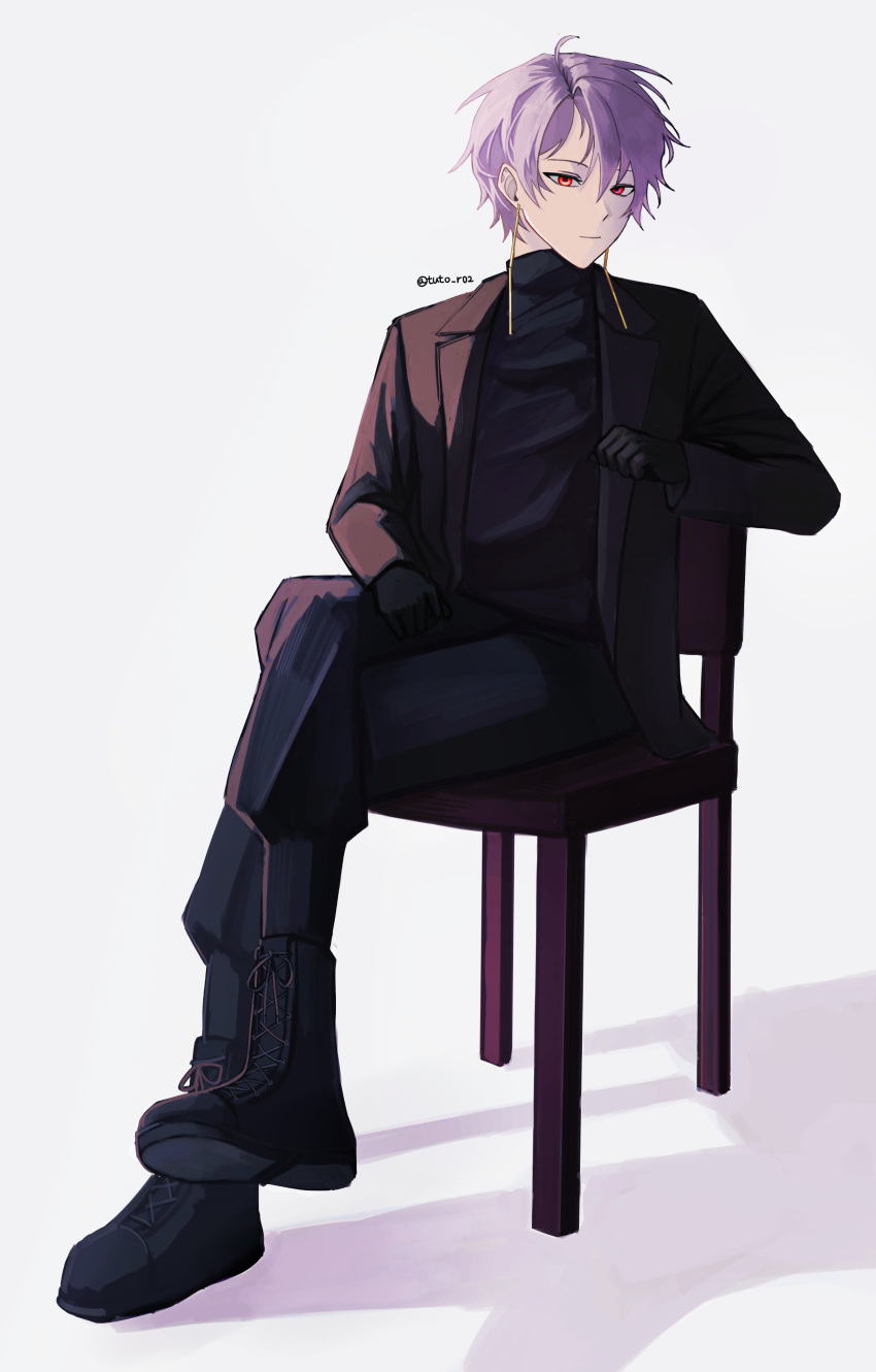 1boy, absurdres, black_coat, black_footwear, black_gloves, black_sweater, boots, brown_pants