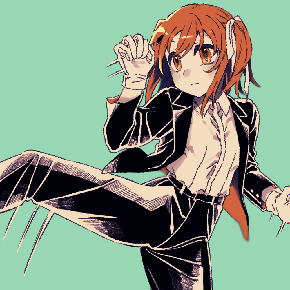 1girl, a.i._voice, adachi_rei, alternate_costume, black_jacket, black_pants, black_suit, closed_mouth