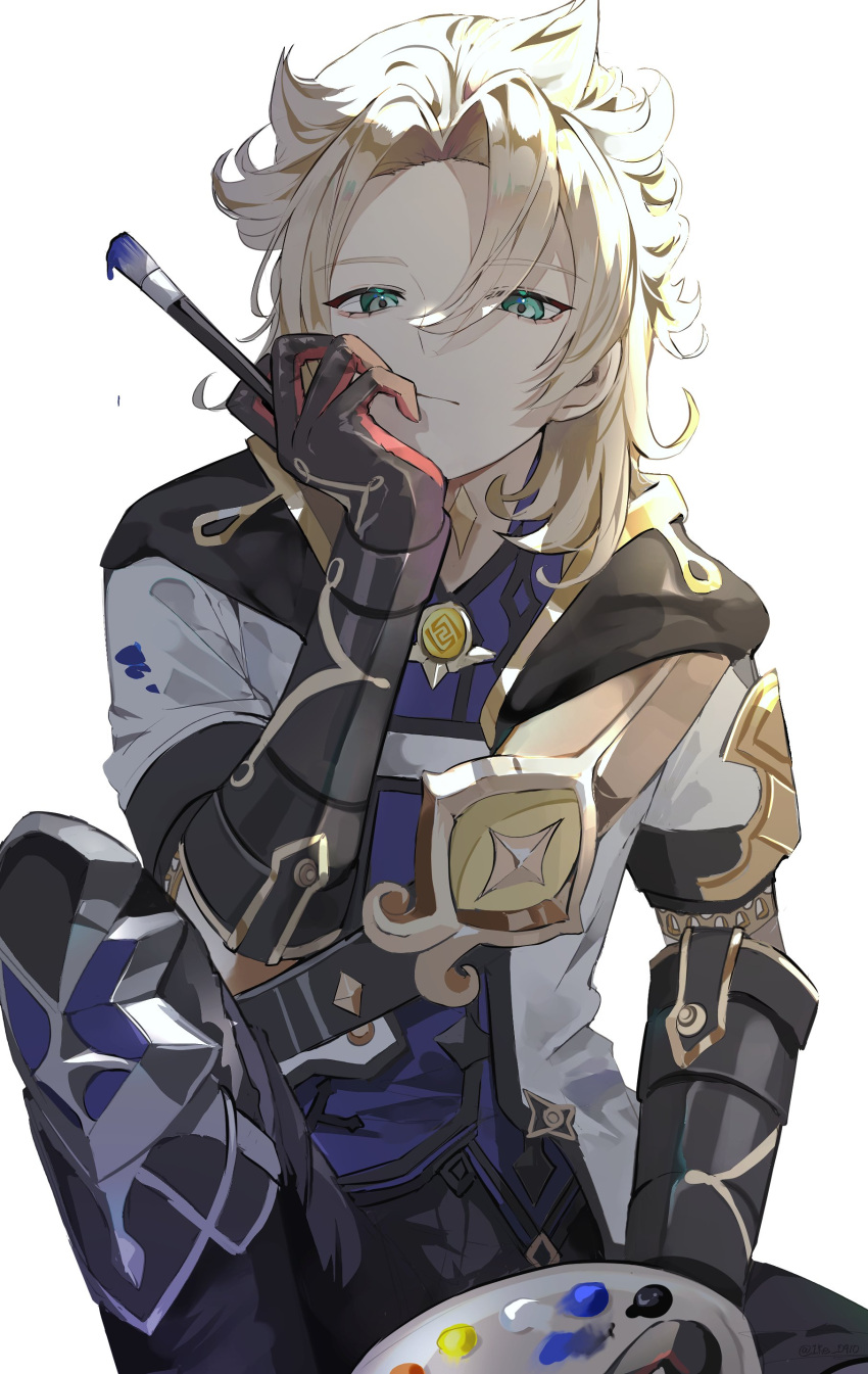 1boy, :/, absurdres, albedo_(genshin_impact), aqua_eyes, bishounen, black_gloves, blonde_hair