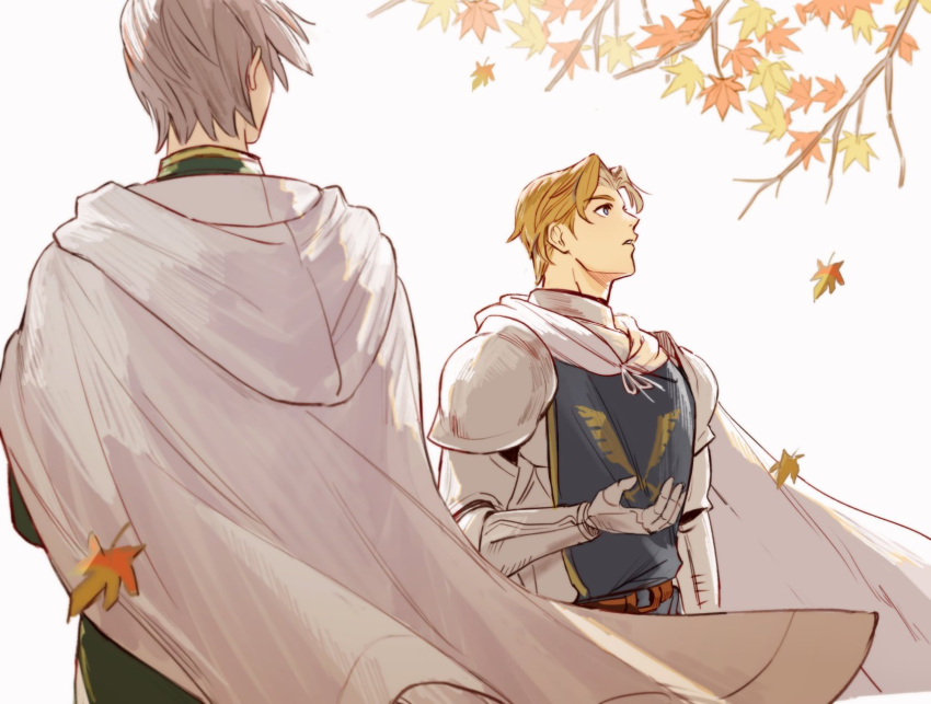 2boys, a_bathing_ape, anonatsutods, armor, belt, blonde_hair, blue_eyes, blue_tabard