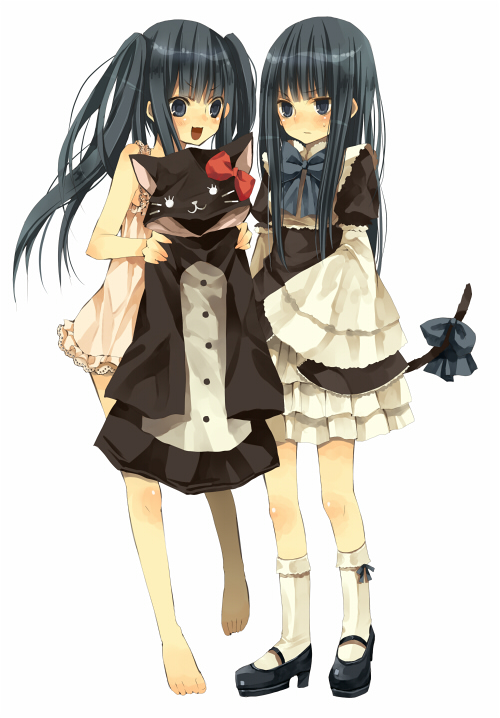 blue_hair, dress, footwear, frederica_bernkastel, frills, furudo_erika, hinazawa_kirie, ribbon