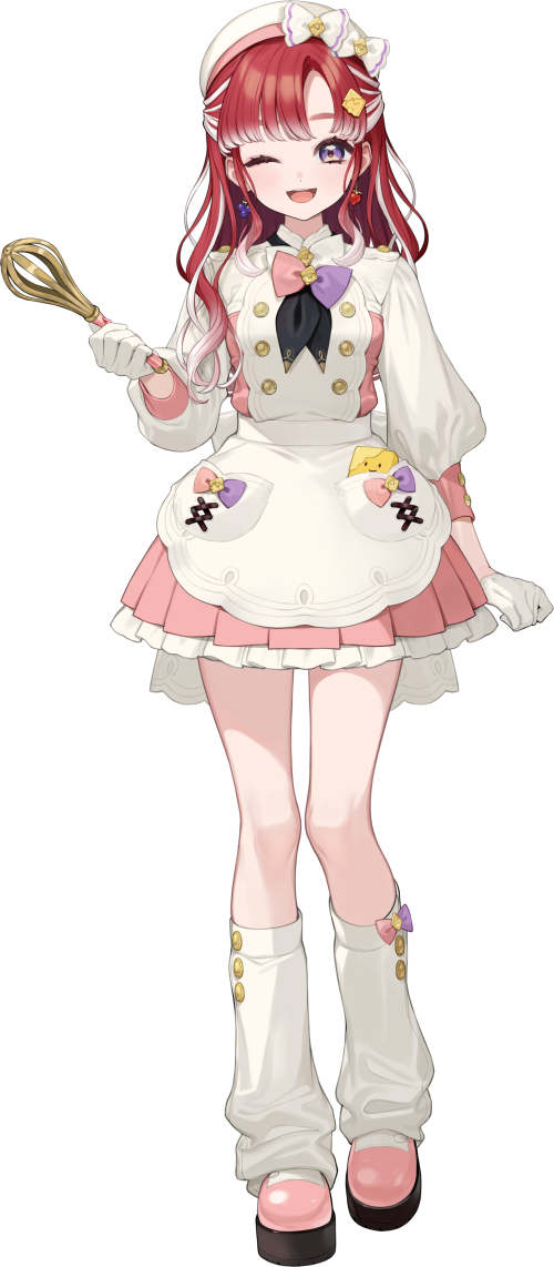 1girl, apron, beret, black_neckerchief, bow, buttons, double-breasted, dress