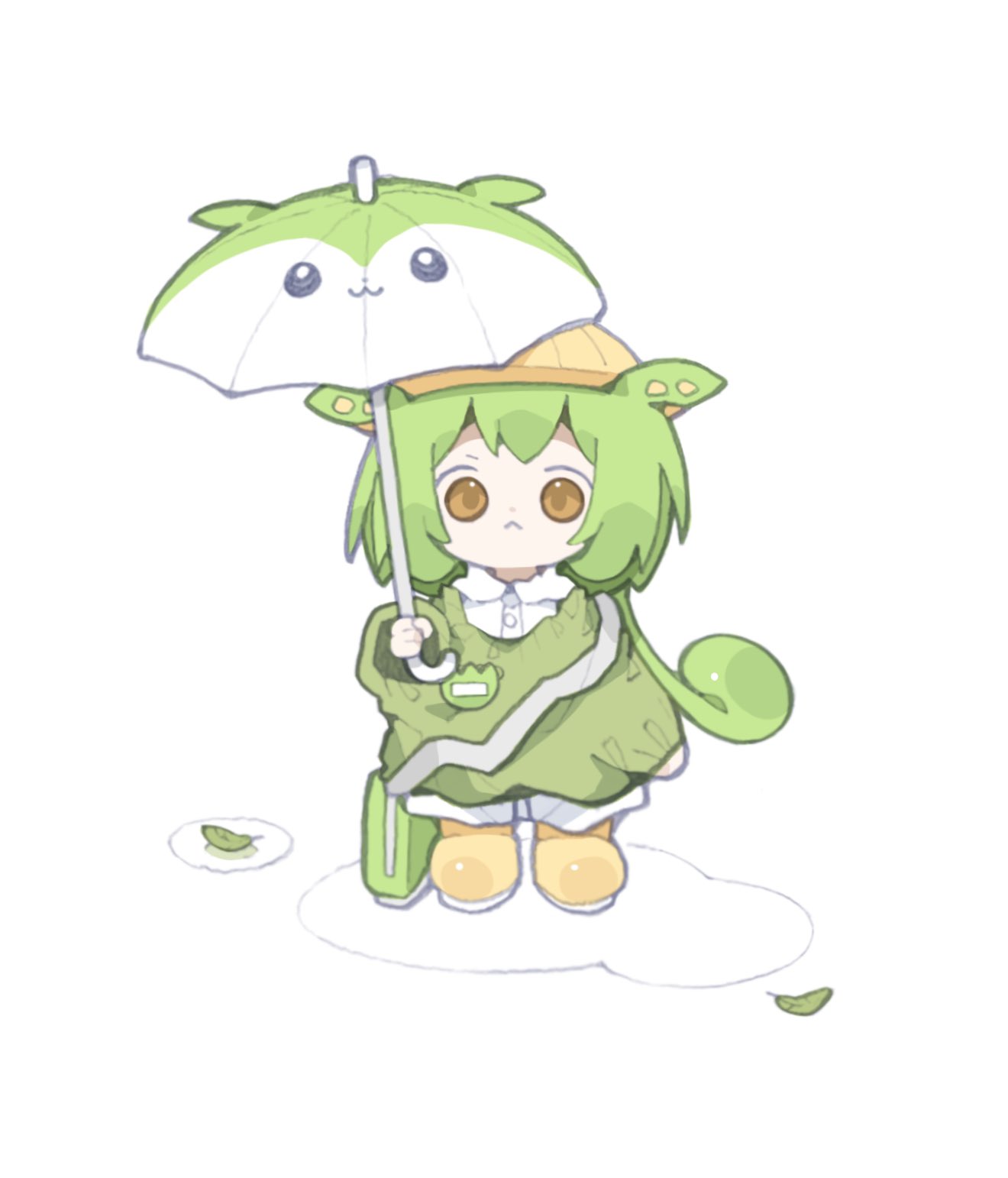 1girl, :<, arm_at_side, bag, boots, brown_eyes, buttons, chibi