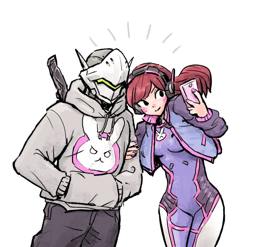 1boy, 1girl, assault_visor, black_pants, blue_bodysuit, blue_jacket, bodysuit, breasts