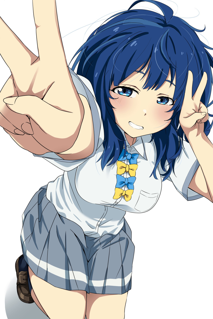 1girl, 4uyh, absurdres, blue_bow, blue_eyes, blue_hair, blush, bow