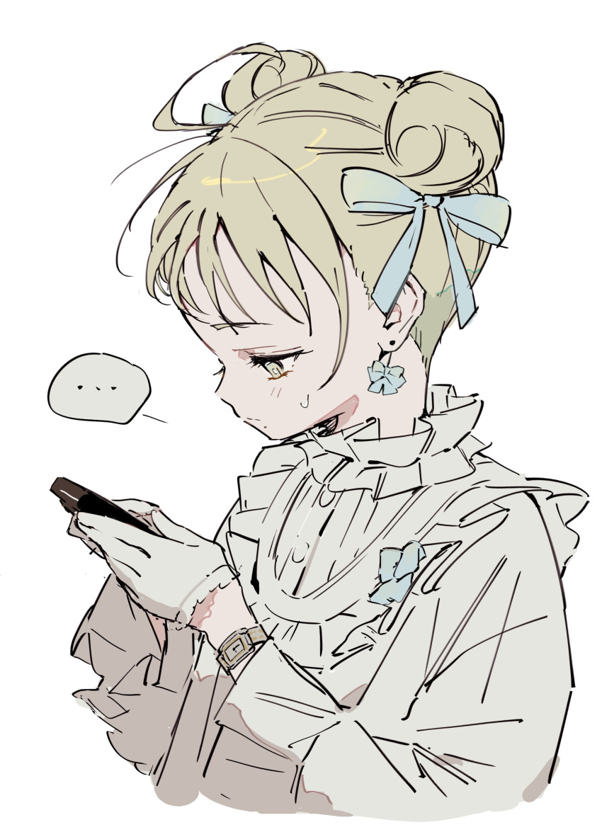 ..., absurdres, ahoge, blonde_hair, bow, bow_earrings, double_bun, earrings