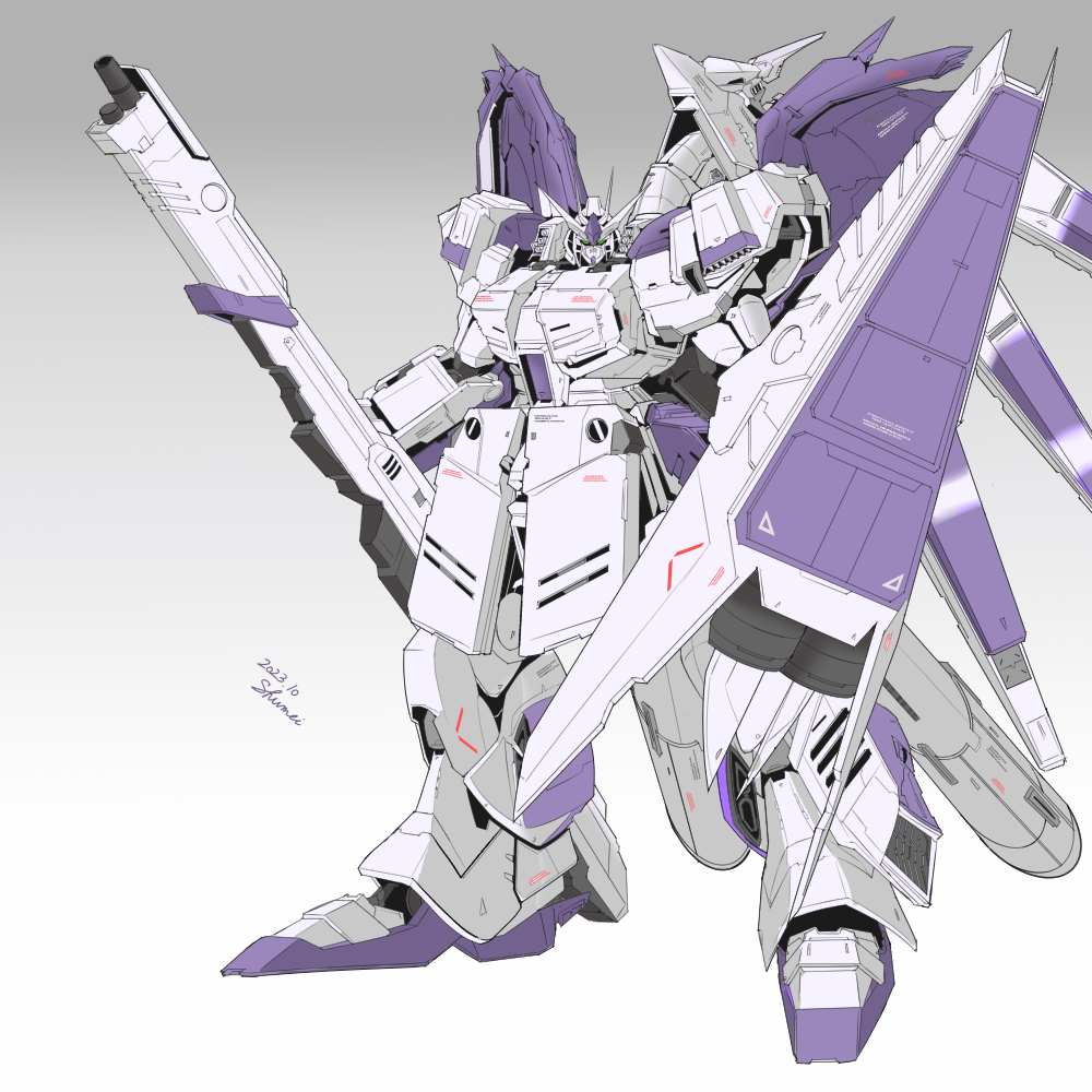 beam_rifle, char's_counterattack, char's_counterattack_-_beltorchika's_children, commentary, dated, energy_gun, gradient_background, green_eyes