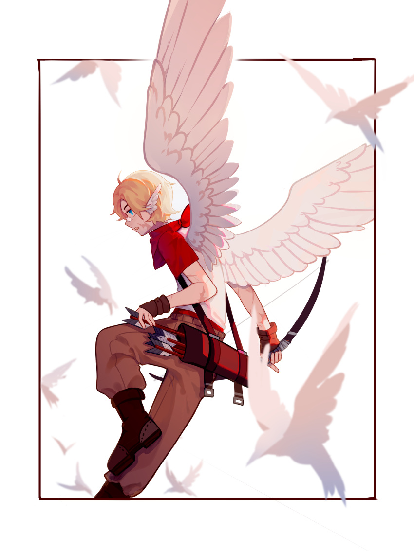 1boy, absurdres, ahoge, animal, animification, arrow_(projectile), bird, bird_boy