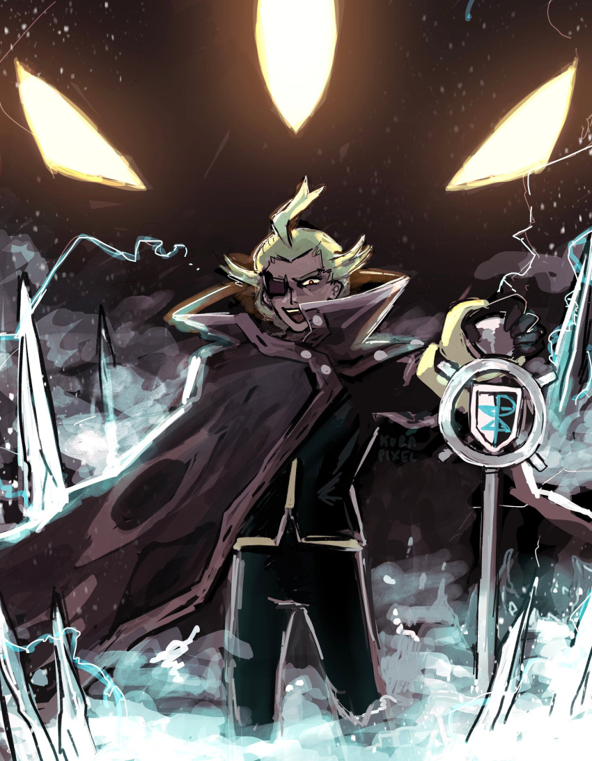 1boy, absurdres, artist_name, black_coat, cane, coat, commission, ghetsis_(pokemon)