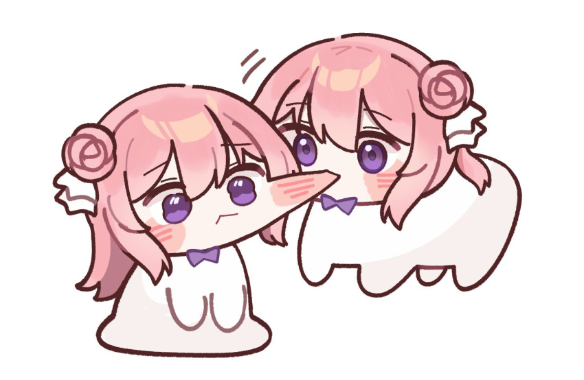 biting, bow, bowtie, cheek_biting, chibi, doro_(nikke), dorothy_(nikke), dual_persona