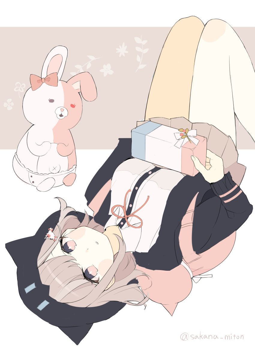 1girl, absurdres, animal_bag, animal_hood, artist_name, backpack, bag, blush_stickers