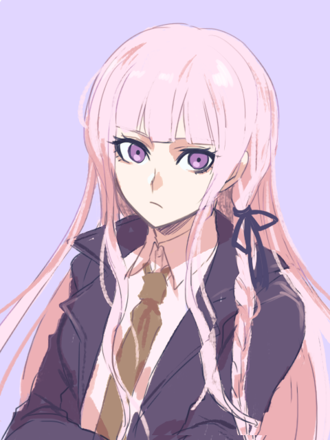 1girl, blunt_bangs, braid, closed_eyes, closed_mouth, coat, danganronpa_(series), expressionless