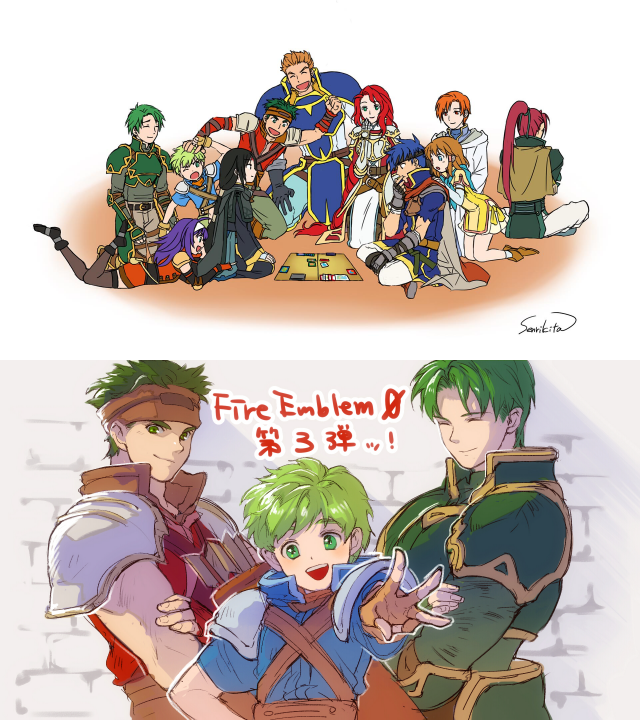 3girls, 6+boys, armor, arrow_(projectile), black_hair, board_game, boyd_(fire_emblem), brick_wall