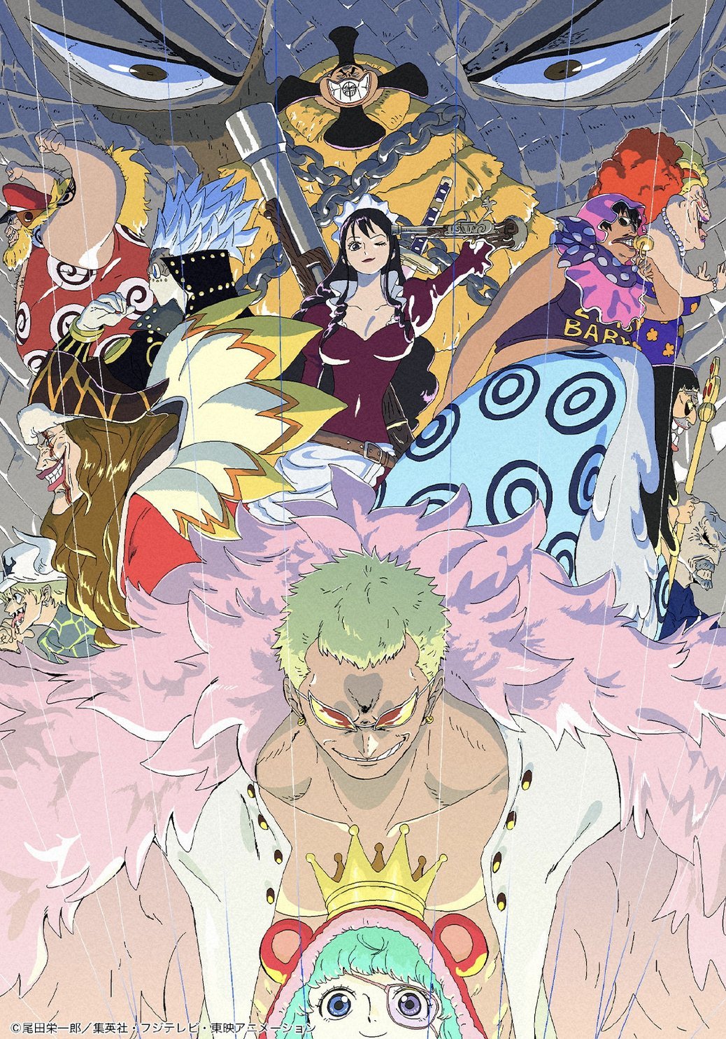 3girls, 6+boys, baby_5, black_hair, blonde_hair, blood, blood_on_face, buffalo_(one_piece)
