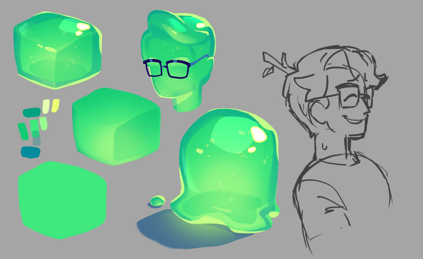1boy, absurdres, color_guide, colored_skin, commentary, cube, english_commentary, glasses