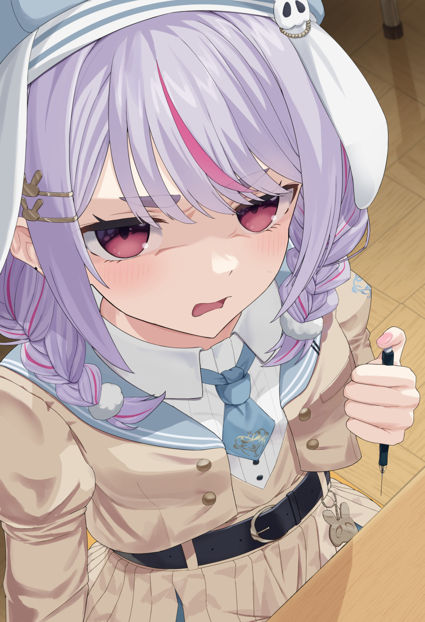 1girl, absurdres, angry, animal_ears, belt, black_belt, blue_necktie, blue_sailor_collar