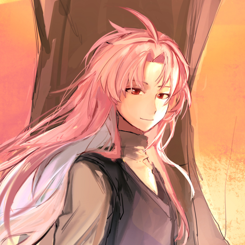 1boy, ahoge, black_vest, buyaokaoji, chinese_commentary, closed_mouth, commentary_request, hatsutori_hajime