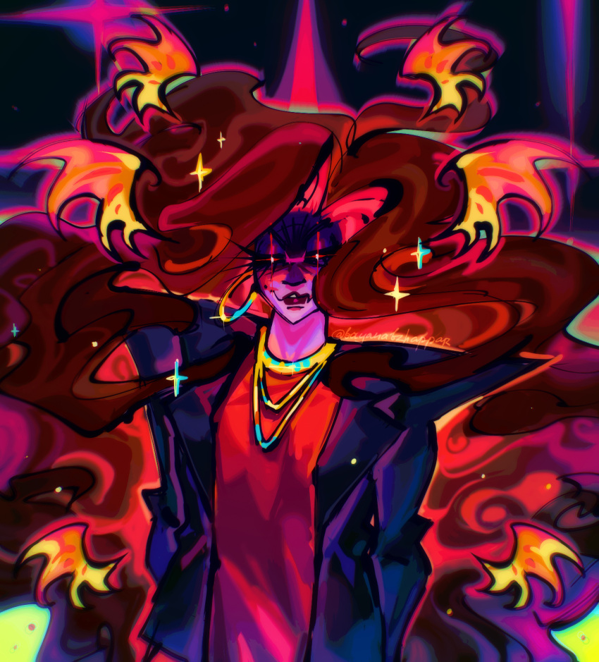 1girl, black_sclera, brown_hair, colored_sclera, colored_skin, deerrrvi, demon_girl, demon_wings